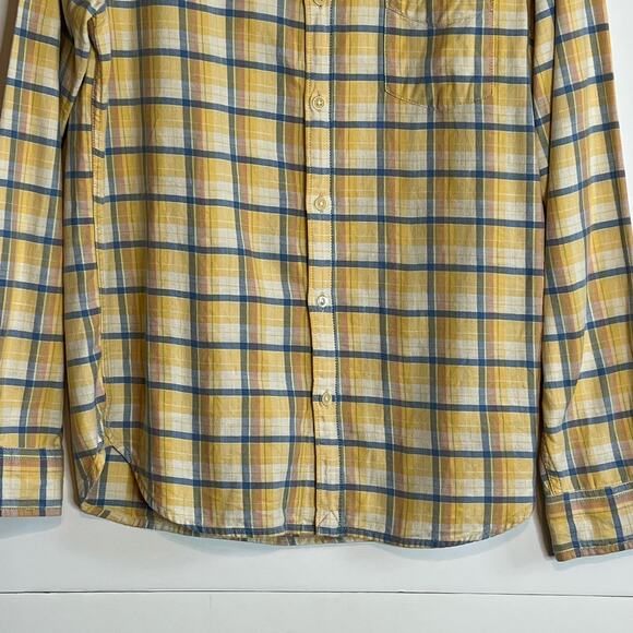 Lucky Brand California Fit Plaid Button Front Shirt Yellow Blue Mens Small - Picture 9 of 14